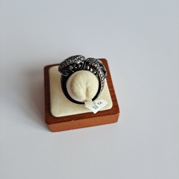 New Sterling Silver Double Smoky Quartz Heart Cubic Zirconia Ring Size 7 - Picture 9 of 12